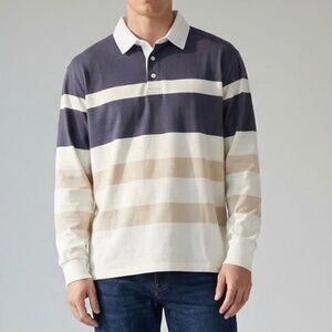 Striped Rugby Men's Shirt Long Sleeve Polo SIZE Large Broken Threads